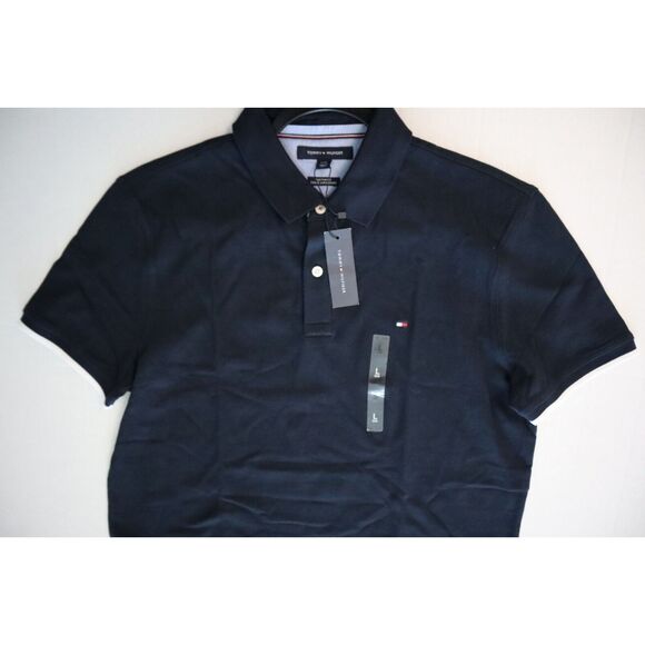 Tommy Hilfiger Men's Sz Large Navy Blue Regular Fit Tipped S/S Polo Shirt - Picture 3 of 8